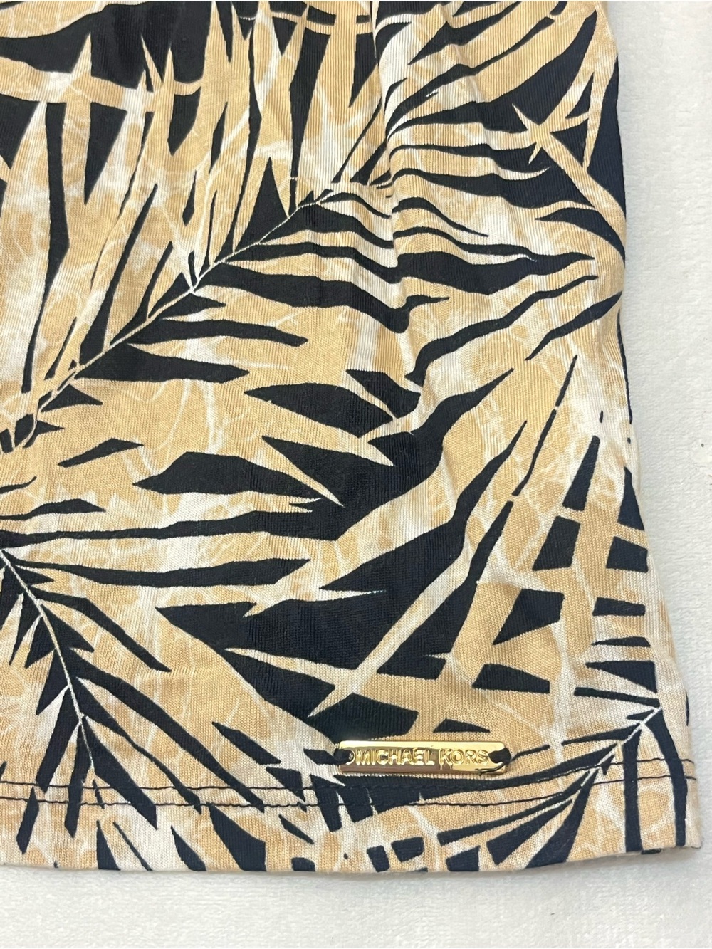 Michael Kors Women's Black and Tan Fall Palm-Leaf Print Bell-Sleeve Top Large - Picture 3 of 16